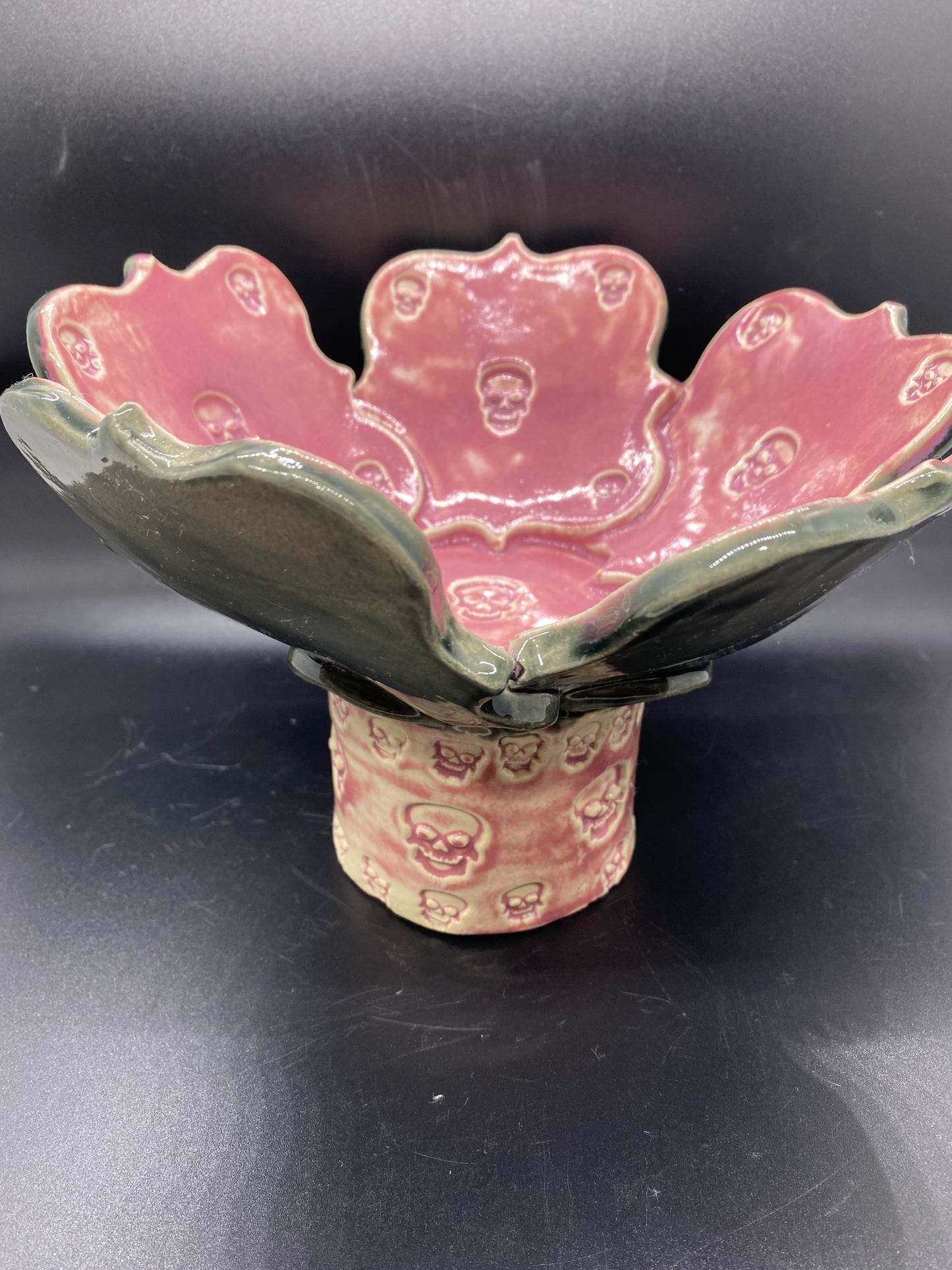 Pink and Charcoal Skull Bowl